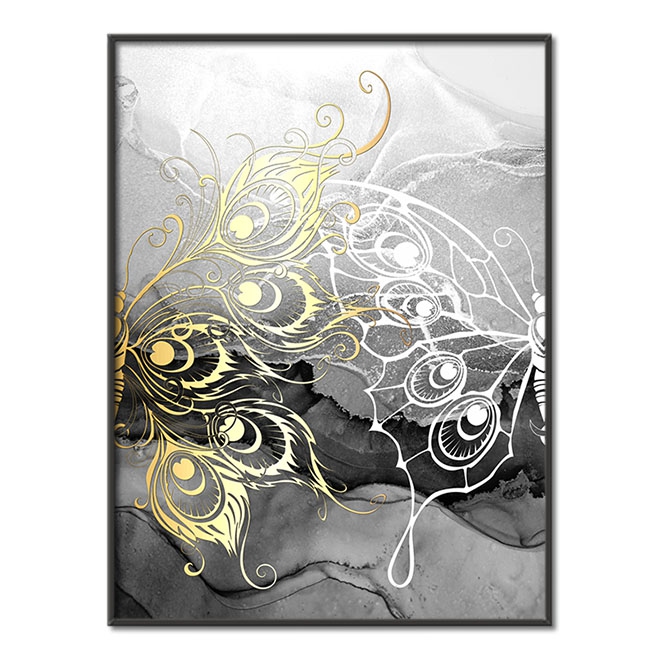 Motýl s černým inkoustem na pozadí 3D Zlatý Plakát