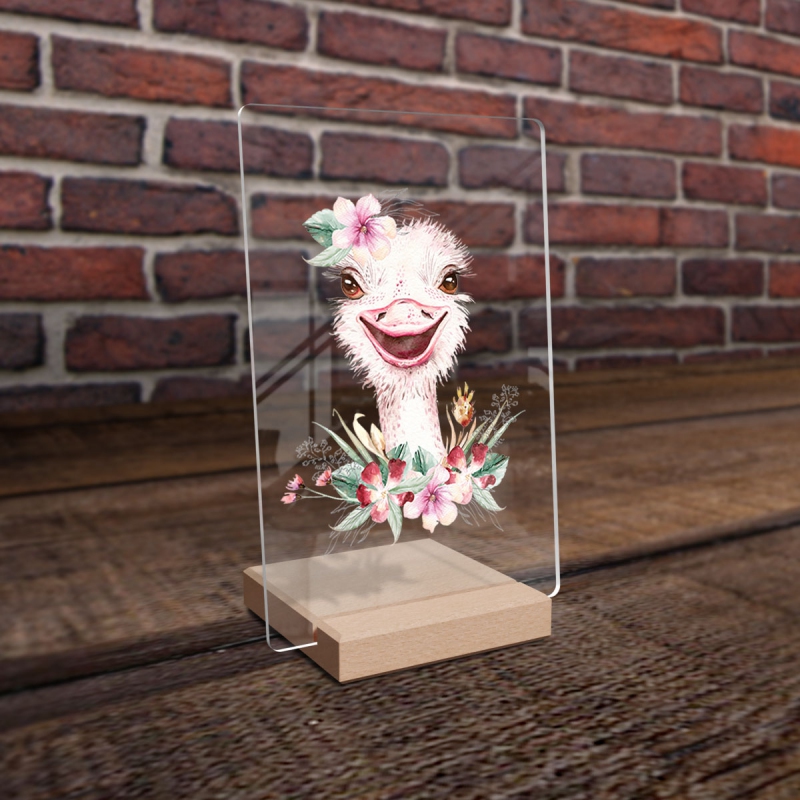 Pobavený pštros v květinách