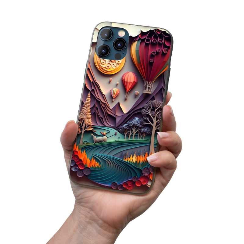 Kryt na mobil Papírová krajina - horkovzdušné balóny