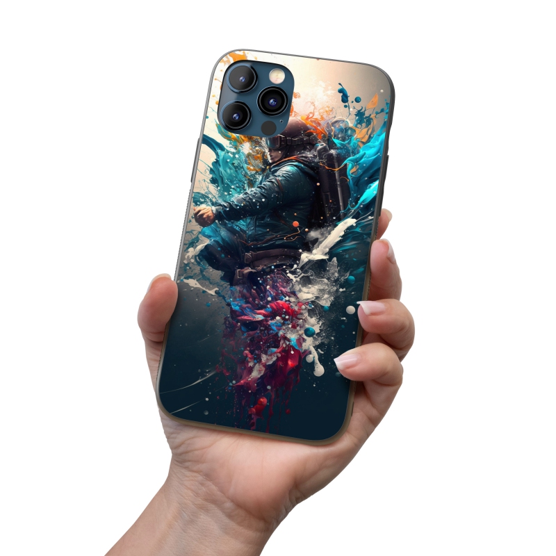 Kryt na mobil Muž v helmě ve víru barev