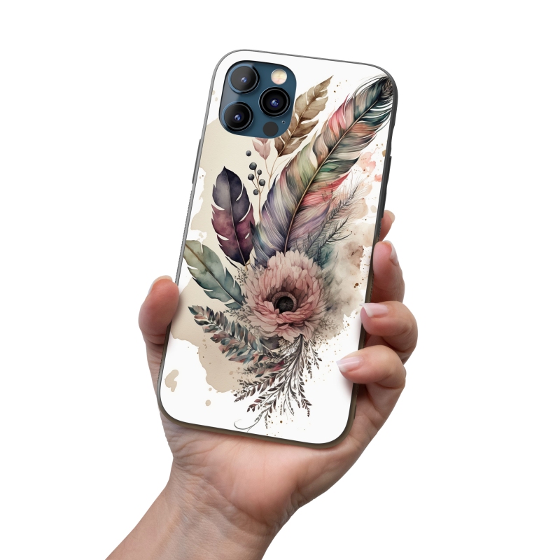 Kryt na mobil Koláž květin a peří 1