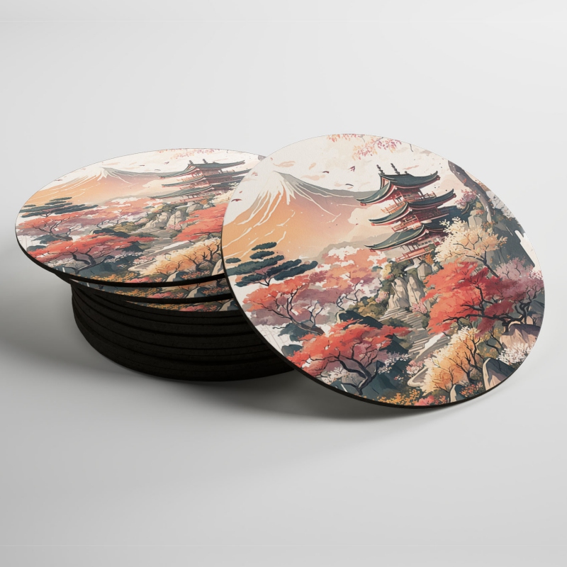 Podtácky Japonský chrám před Fudži