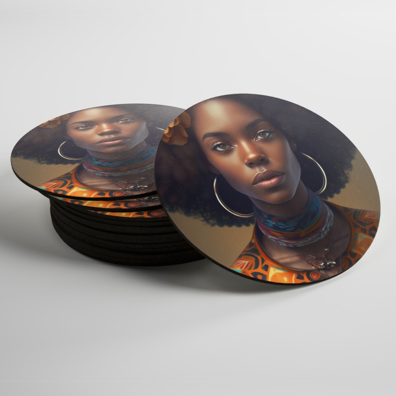 Podtácky Žena v pestrobarevných šatech