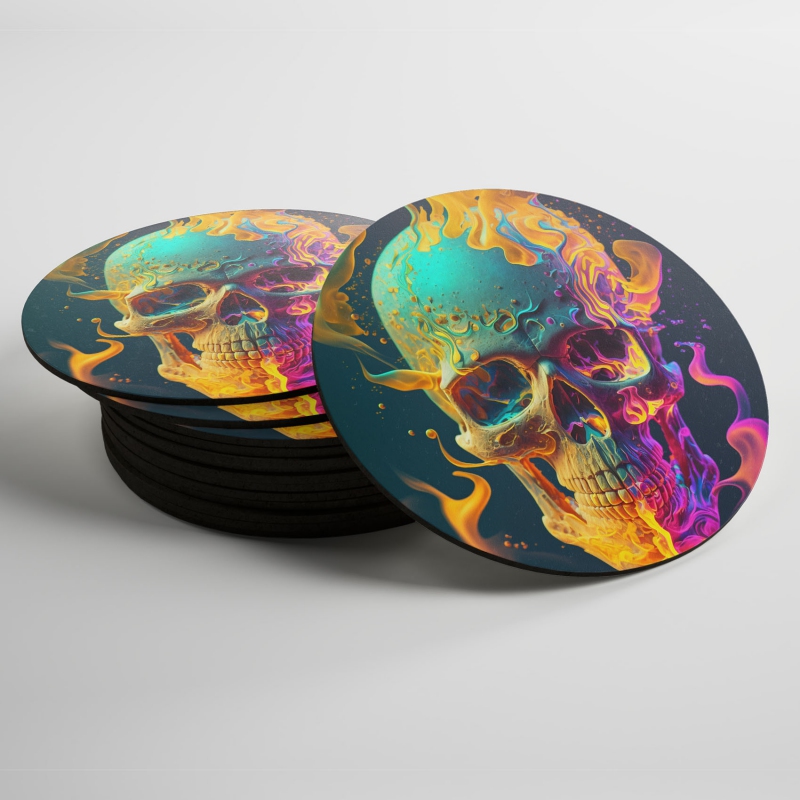 Podtácky Lebka v barevném kouři