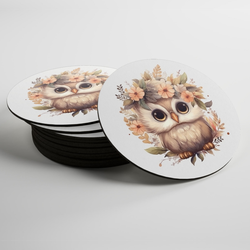Podtácky Mládě sovy v květinách