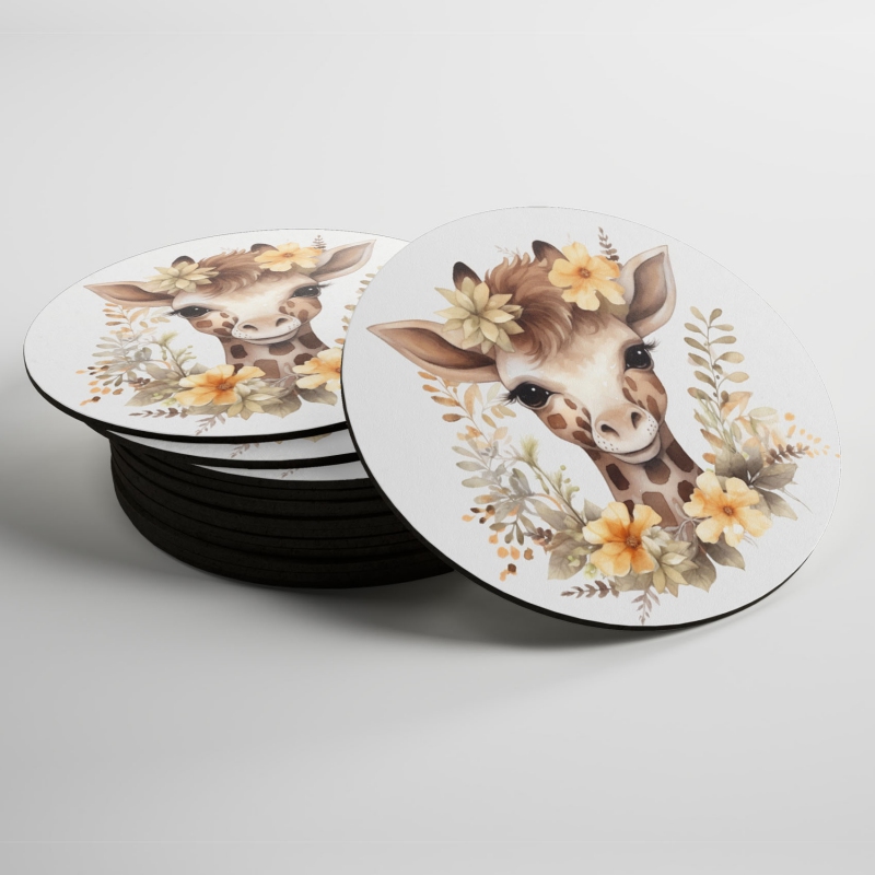 Podtácky Mládě žirafy v květinách