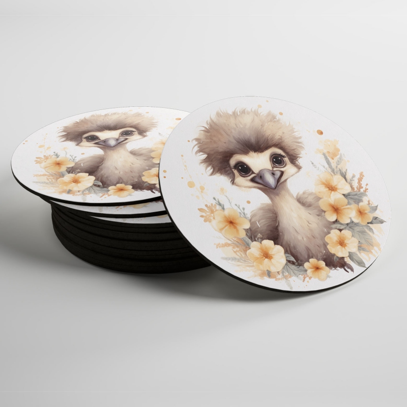 Podtácky Mládě pštrosa v květinách