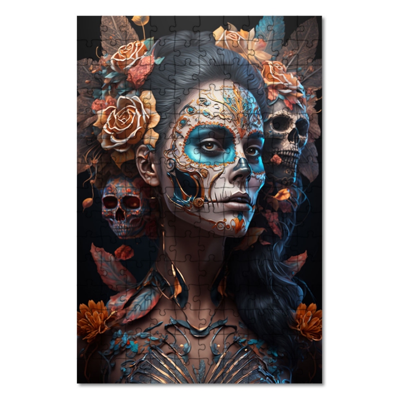 Dřevěné puzzle Día de Muertos žena 4