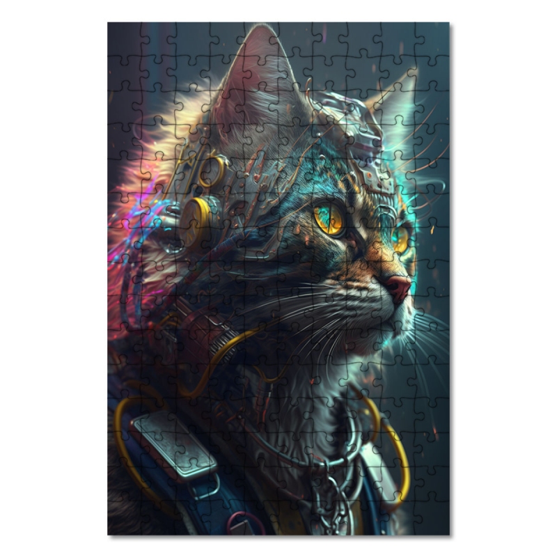 Dřevěné puzzle Kočka kyborg 3