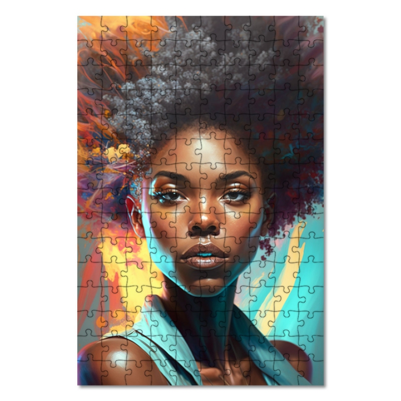Dřevěné puzzle Módní portrét - Afro