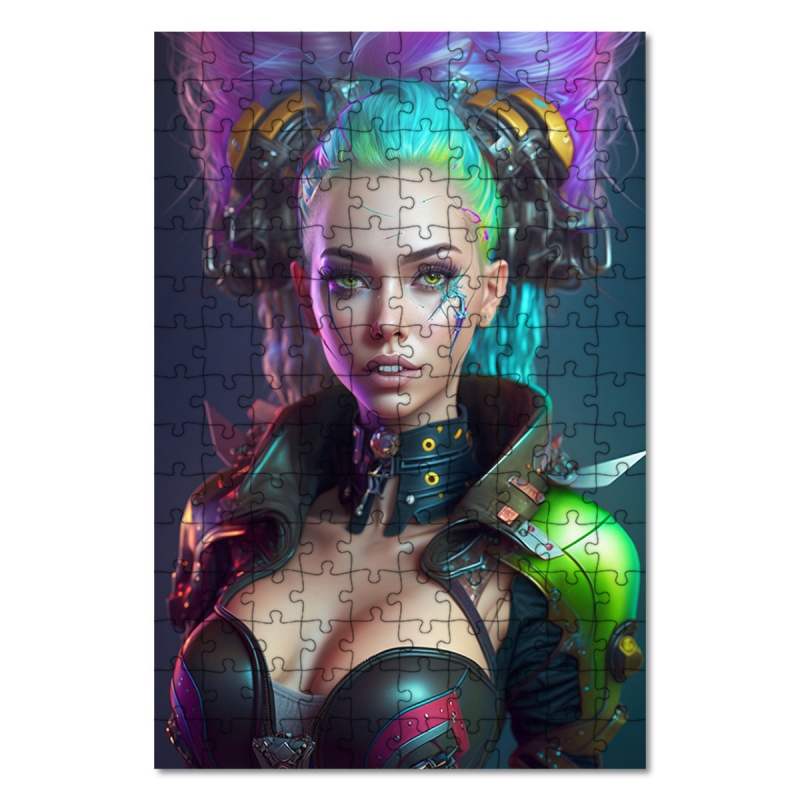 Dřevěné puzzle Kyberpunková dívka