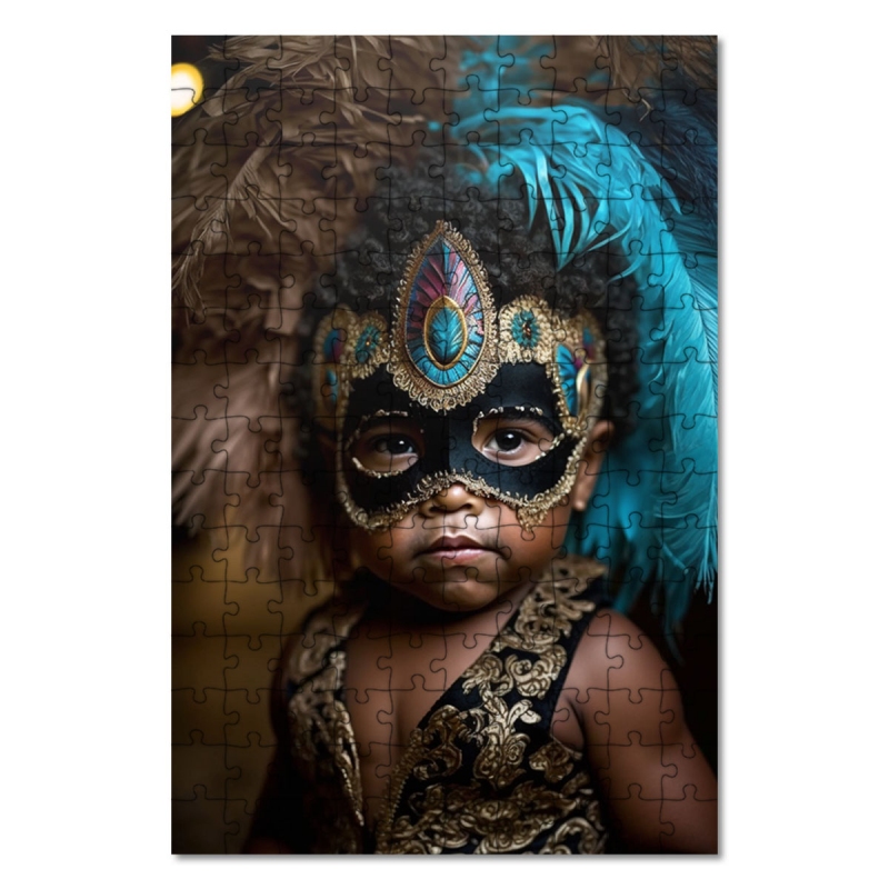 Dřevěné puzzle Chlapeček s karnevalovou maskou