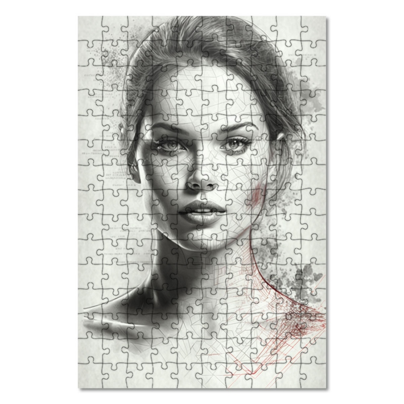 Dřevěné puzzle Perokresba - portrét