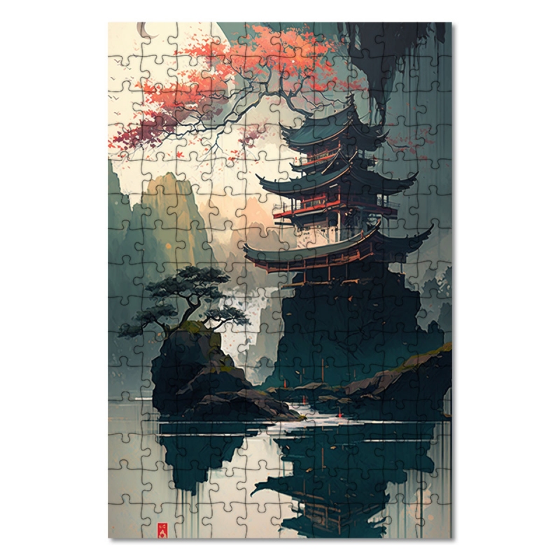 Dřevěné puzzle Chrám na jezeře