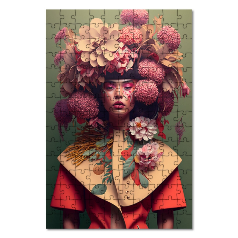 Dřevěné puzzle Móda - květinový klobouk