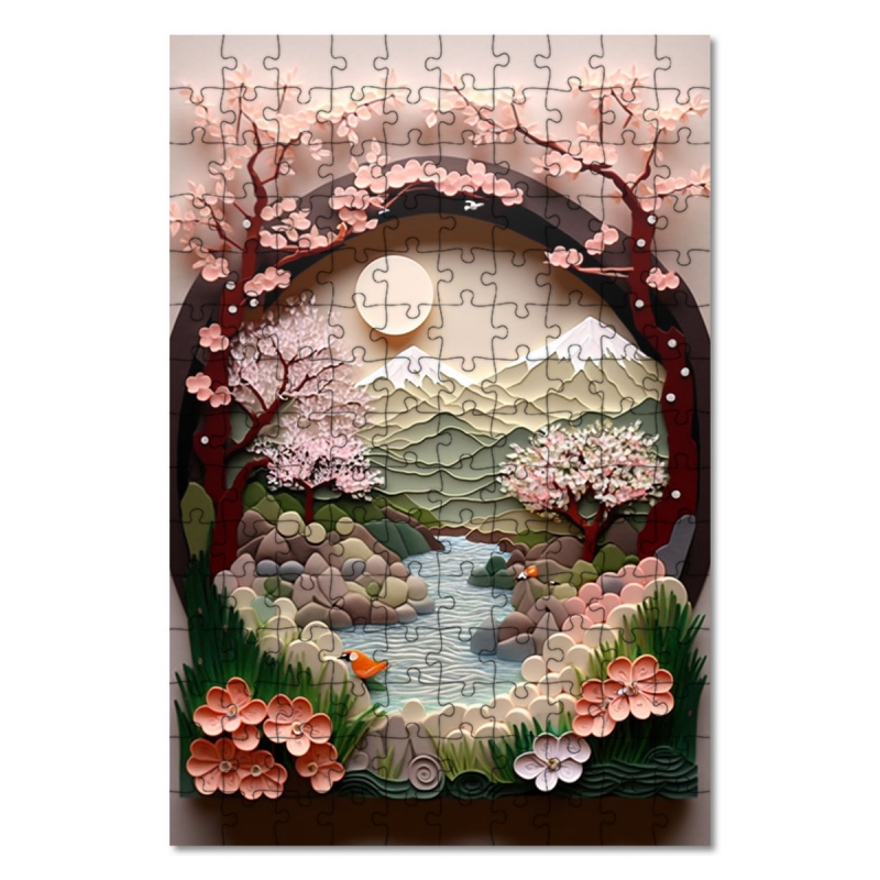 Dřevěné puzzle Papírová krajina - potok