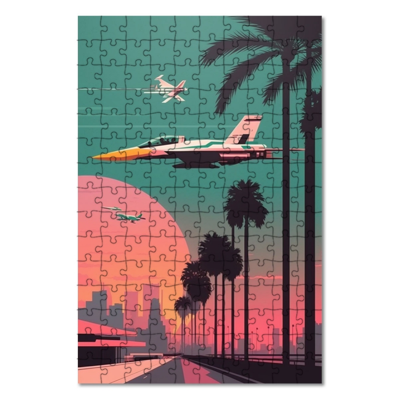 Dřevěné puzzle Stíhačky při západu slunce