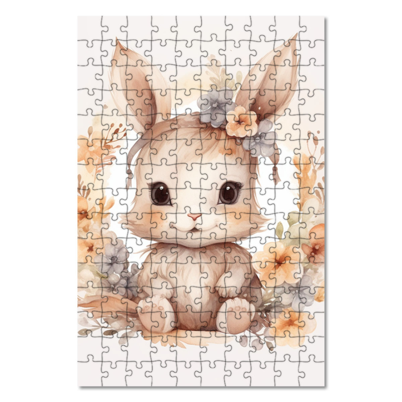 Dřevěné puzzle Mládě zajíce v květinách