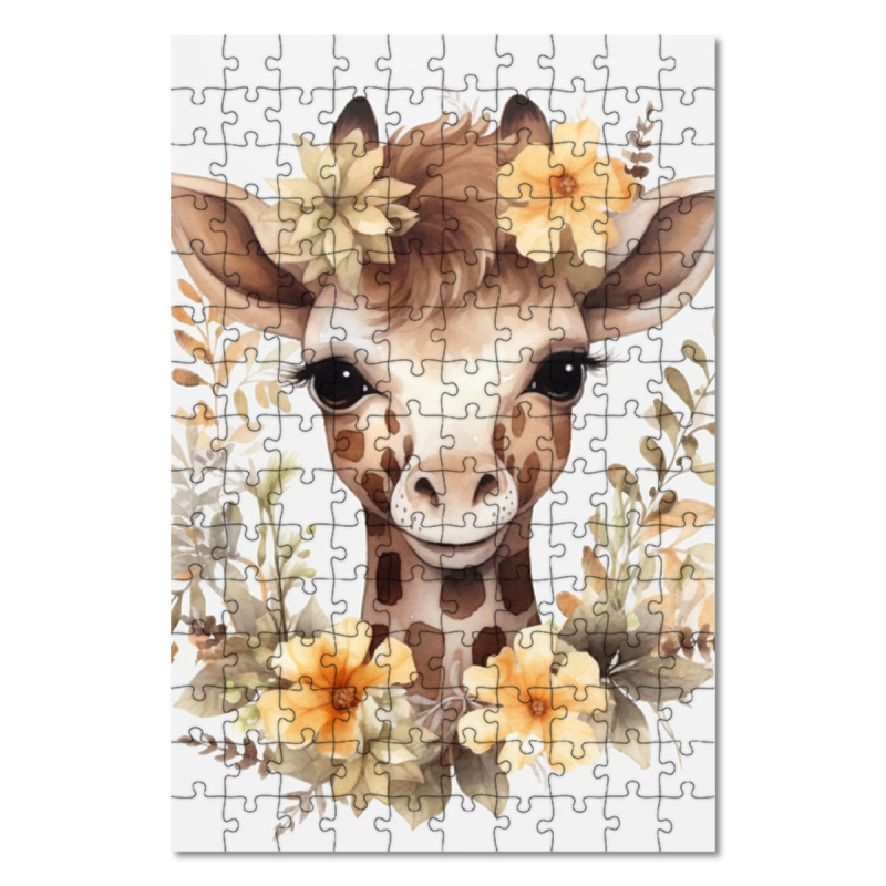 Dřevěné puzzle Mládě žirafy v květinách