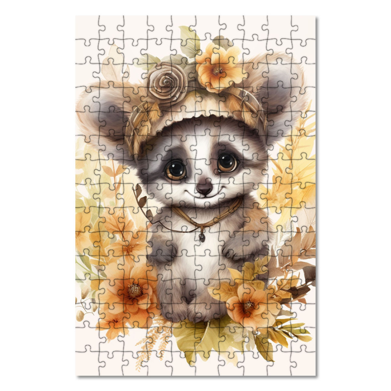 Dřevěné puzzle Mládě lemura v květinách