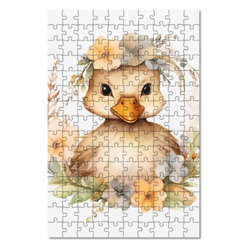 Dřevěné puzzle Mládě kachny v květinách