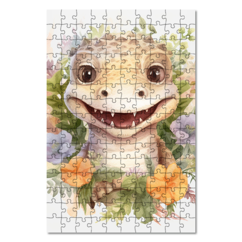 Dřevěné puzzle Mládě krokodýla v květinách