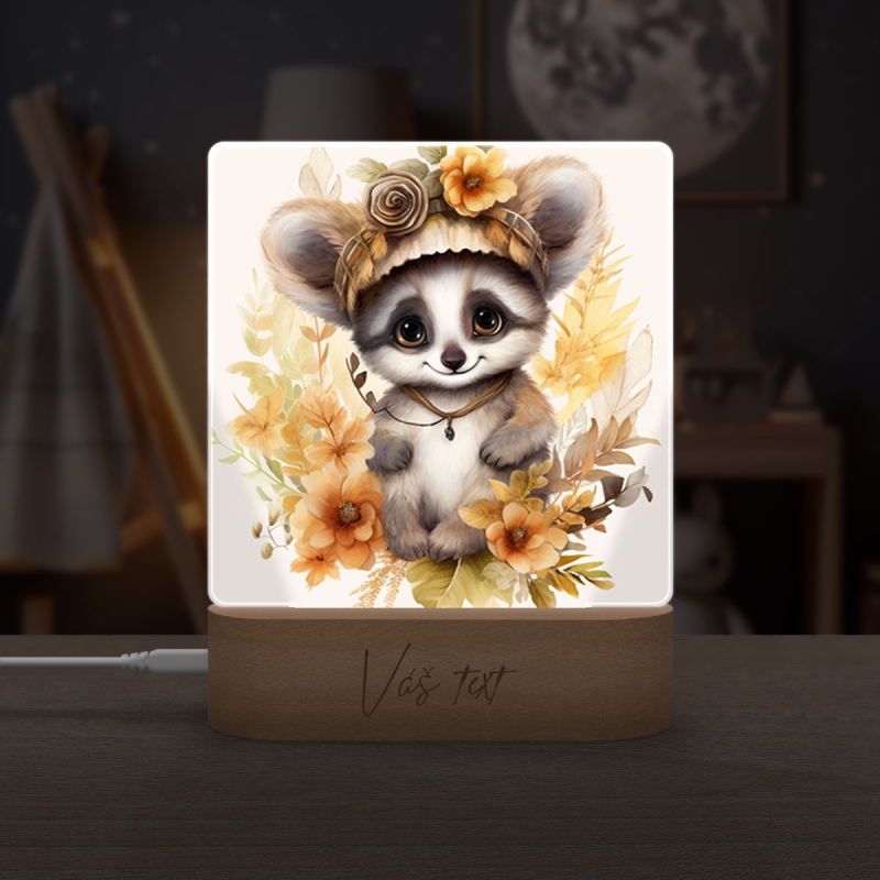 Dětská lampička Mládě lemura v květinách
