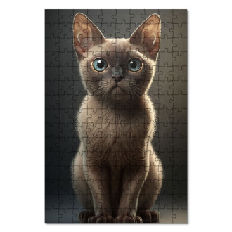 Dřevěné puzzle Barmská kočka akvarel