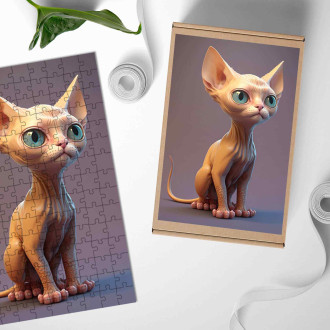 Dřevěné puzzle Devon Rex kočka animovaná