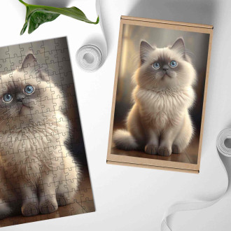 Dřevěné puzzle Birma kočka akvarel