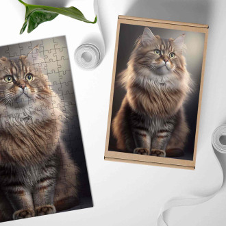 Dřevěné puzzle Sibiřská kočka akvarel