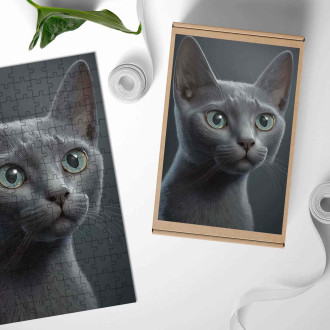 Dřevěné puzzle Ruská modrá kočka akvarel