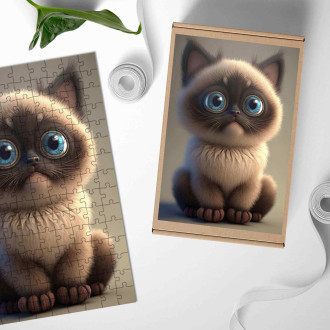 Dřevěné puzzle Siamská kočka animovaná
