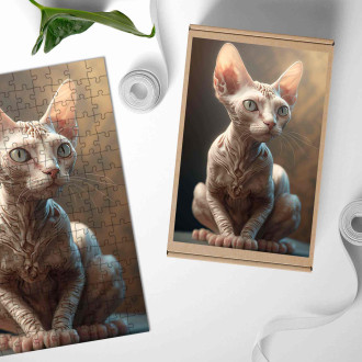 Dřevěné puzzle Devon Rex kočka akvarel
