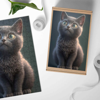 Dřevěné puzzle Ruská modrá kočka animovaná