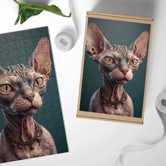 Dřevěné puzzle Sphynx kočka akvarel