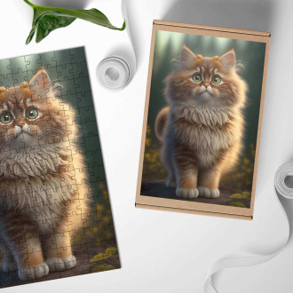 Dřevěné puzzle Norská lesní kočka animovaná