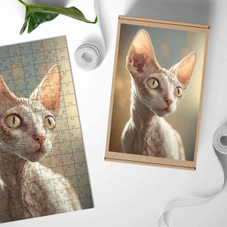 Dřevěné puzzle Cornish Rex kočka akvarel