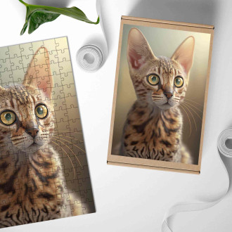 Dřevěné puzzle Ocicat kočka akvarel