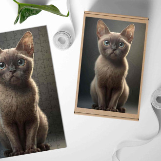 Dřevěné puzzle Barmská kočka akvarel