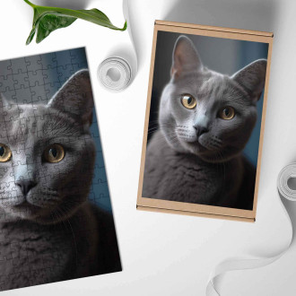 Dřevěné puzzle Ruská modrá kočka realistic