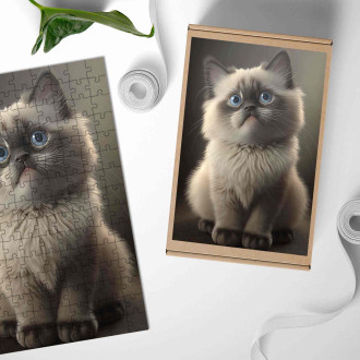 Dřevěné puzzle Ragdoll kočka akvarel