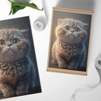 Dřevěné puzzle Skotská klapouchá kočka animovaná