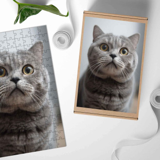 Dřevěné puzzle Skotská klapouchá kočka realistic