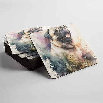 Podtácky Mopsík akvarel