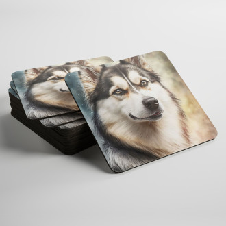 Podtácky Sibiřský husky akvarel