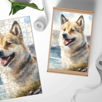 Dřevěné puzzle Norský buhund akvarel