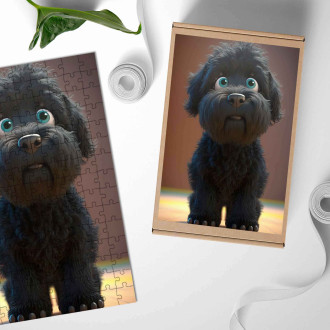 Dřevěné puzzle Černý ruský teriér animovaný