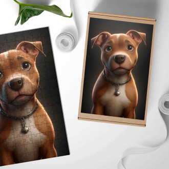 Dřevěné puzzle Americký stafordšírský teriér animovaný