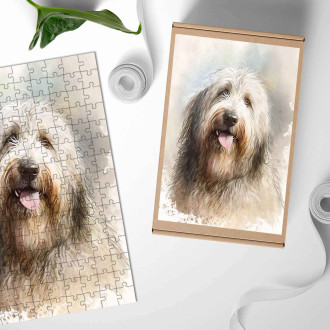 Dřevěné puzzle Bergamaský ovčák akvarel